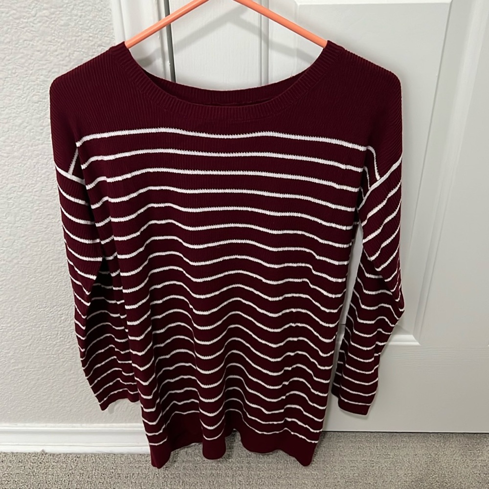 Red maroon and white striped Sweater